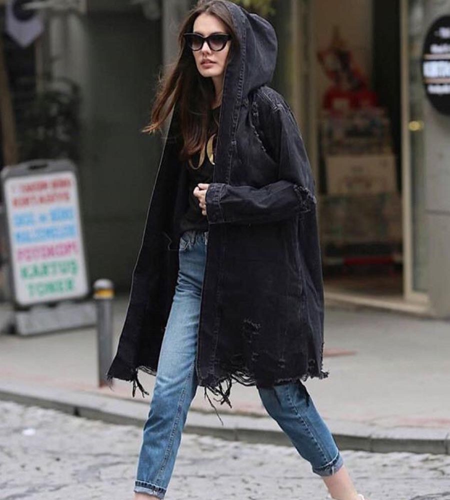 Oversized Μπουφάν jean γυναικείο long & damaged CH3535