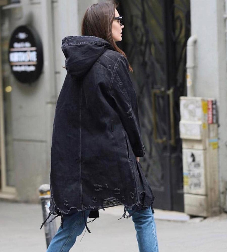 Oversized Μπουφάν jean γυναικείο long & damaged CH3535