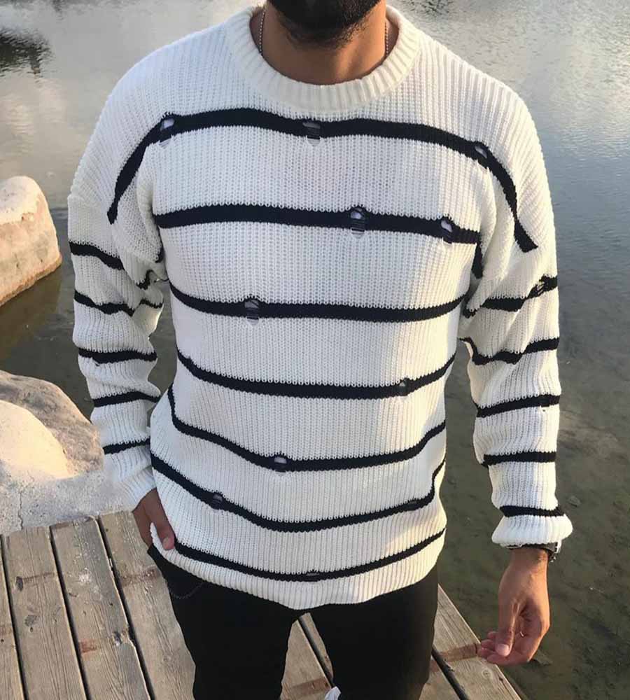 Men's longsleeve knitwear stripes damaged SN1010