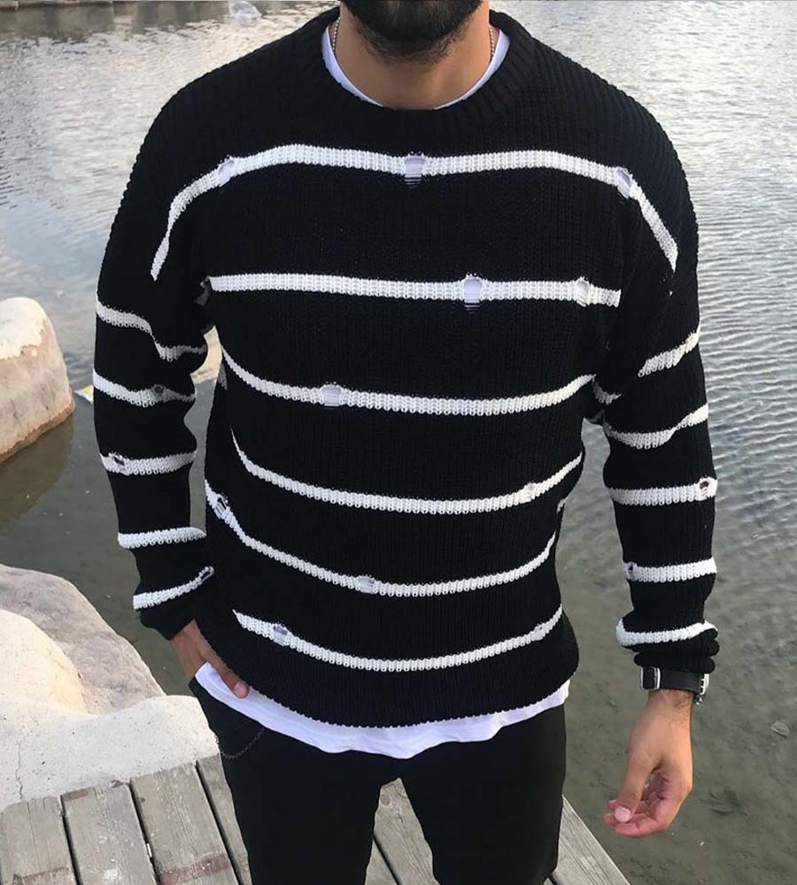 Men's longsleeve knitwear stripes damaged SN1010