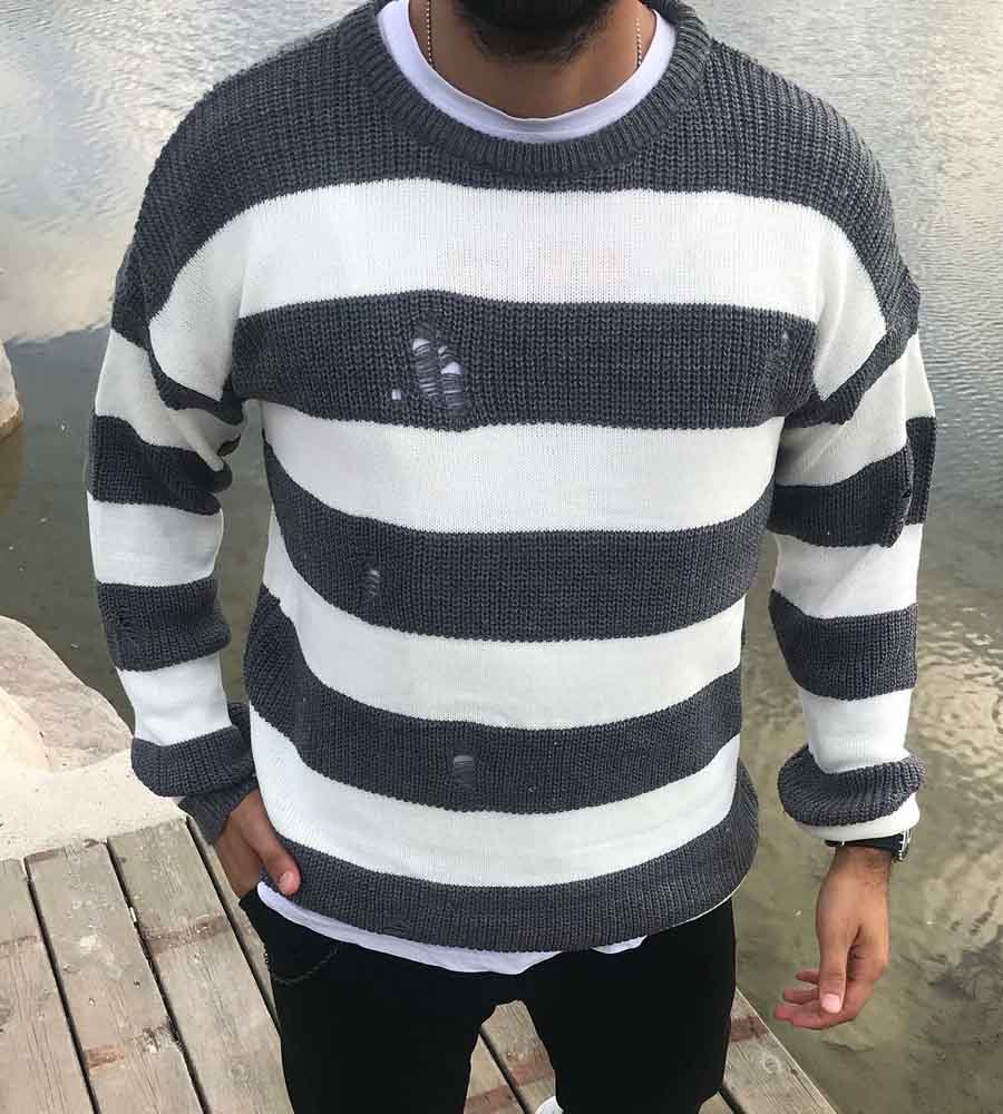 Men's longsleeve knitwear stripes damaged SN1012