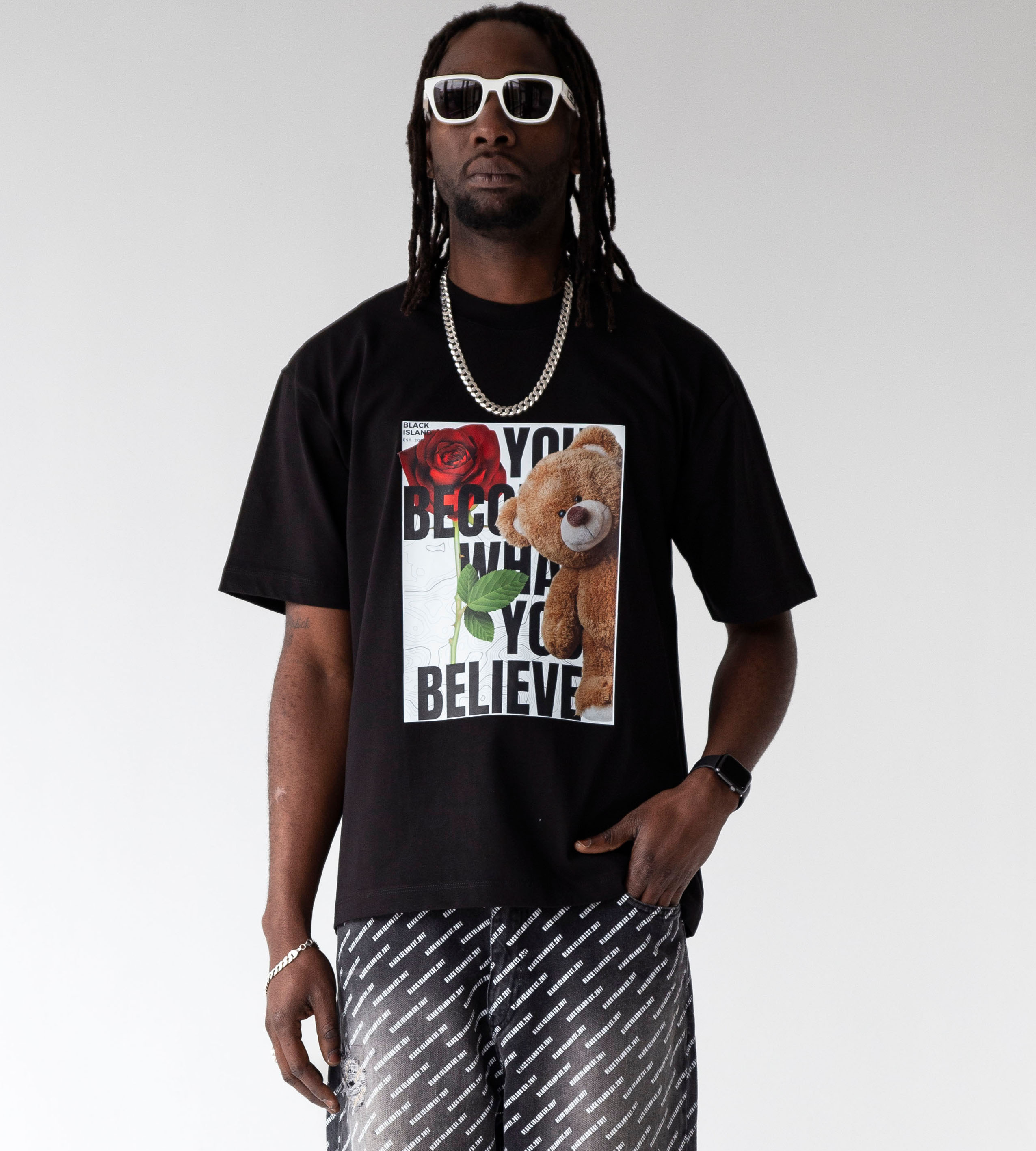 Oversized t-shirt -BELIEVE- TR1750BL BLACK ISLAND