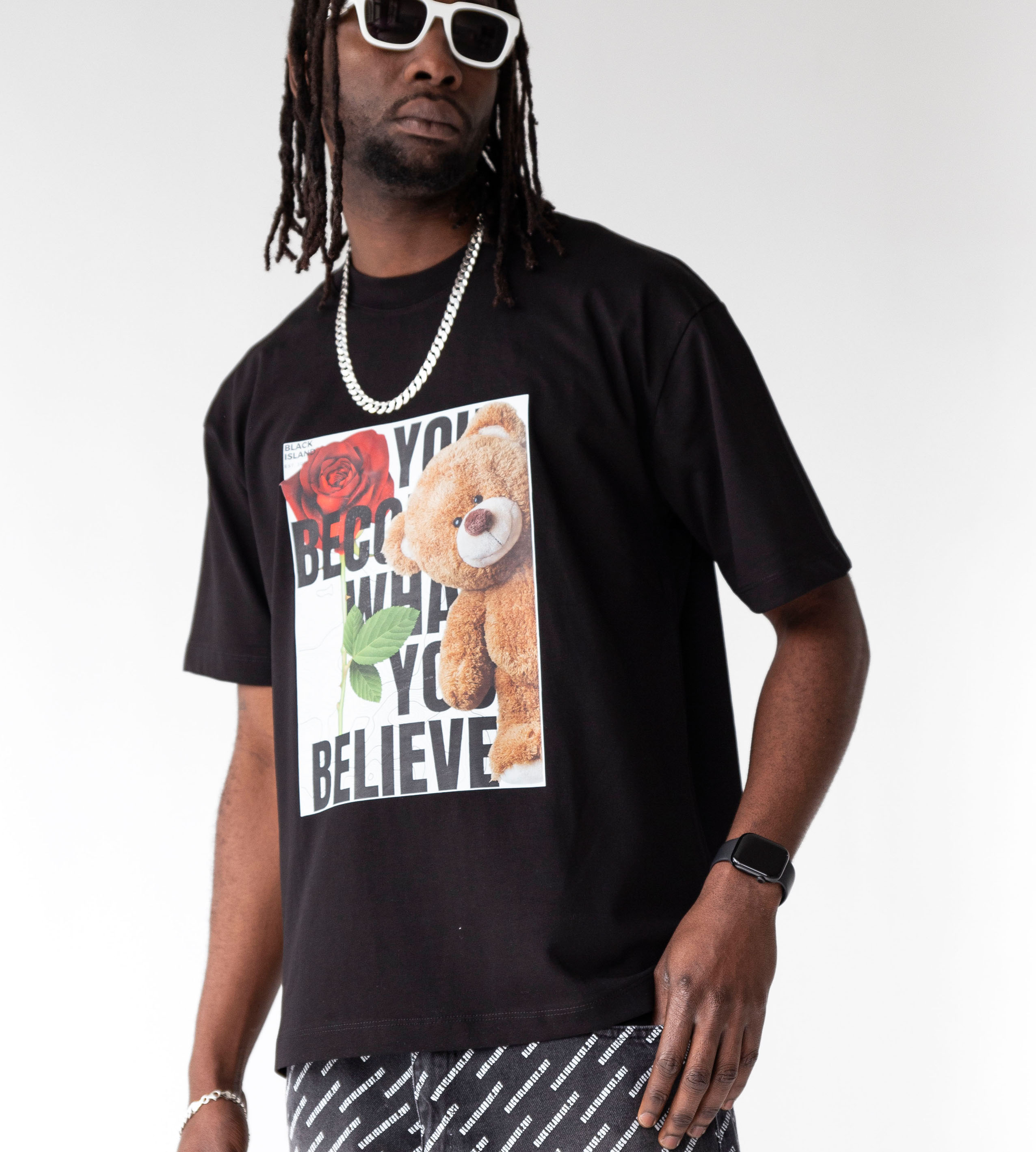 Oversized t-shirt -BELIEVE- TR1750BL BLACK ISLAND