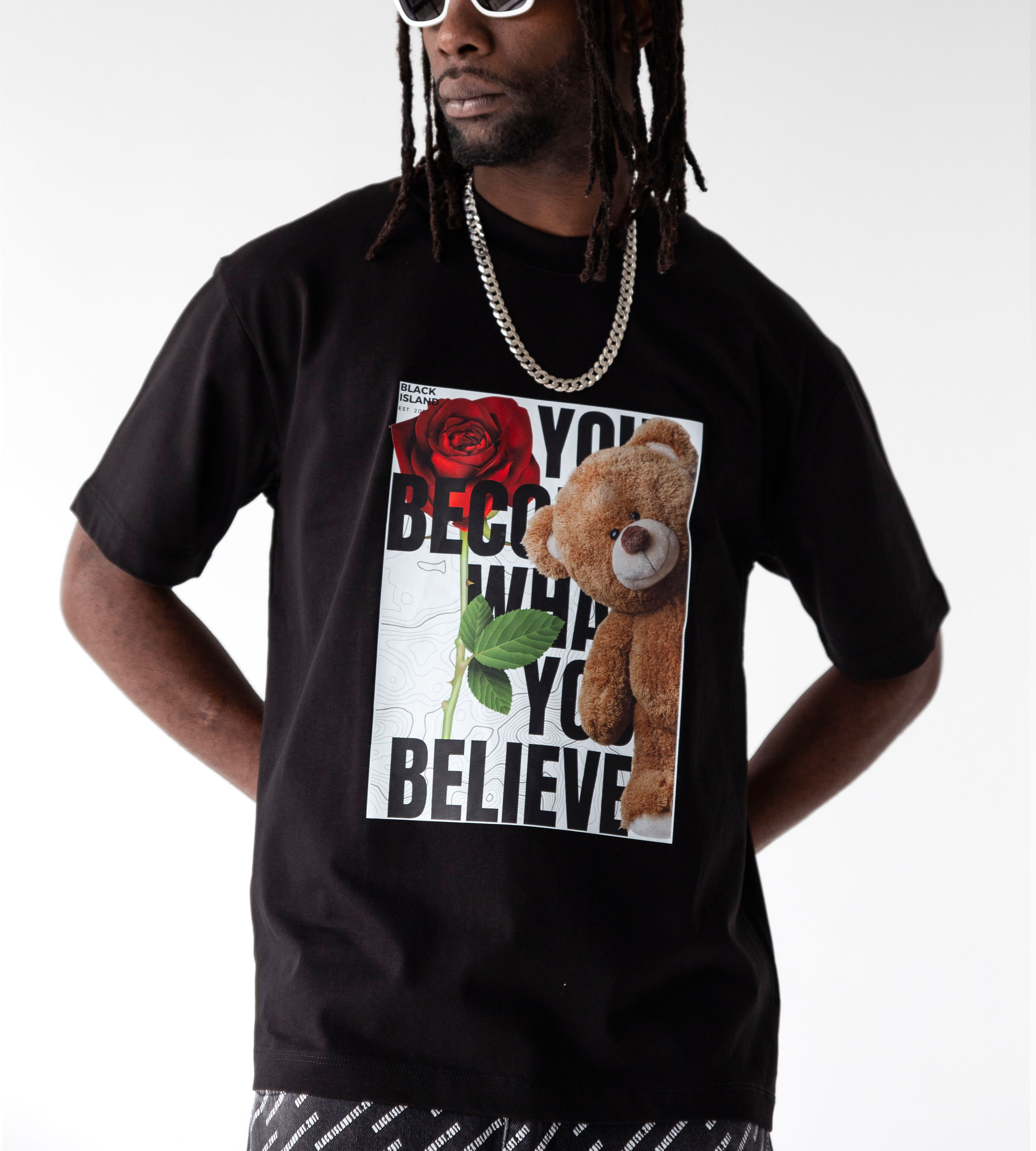 Oversized t-shirt -BELIEVE- TR1750BL BLACK ISLAND