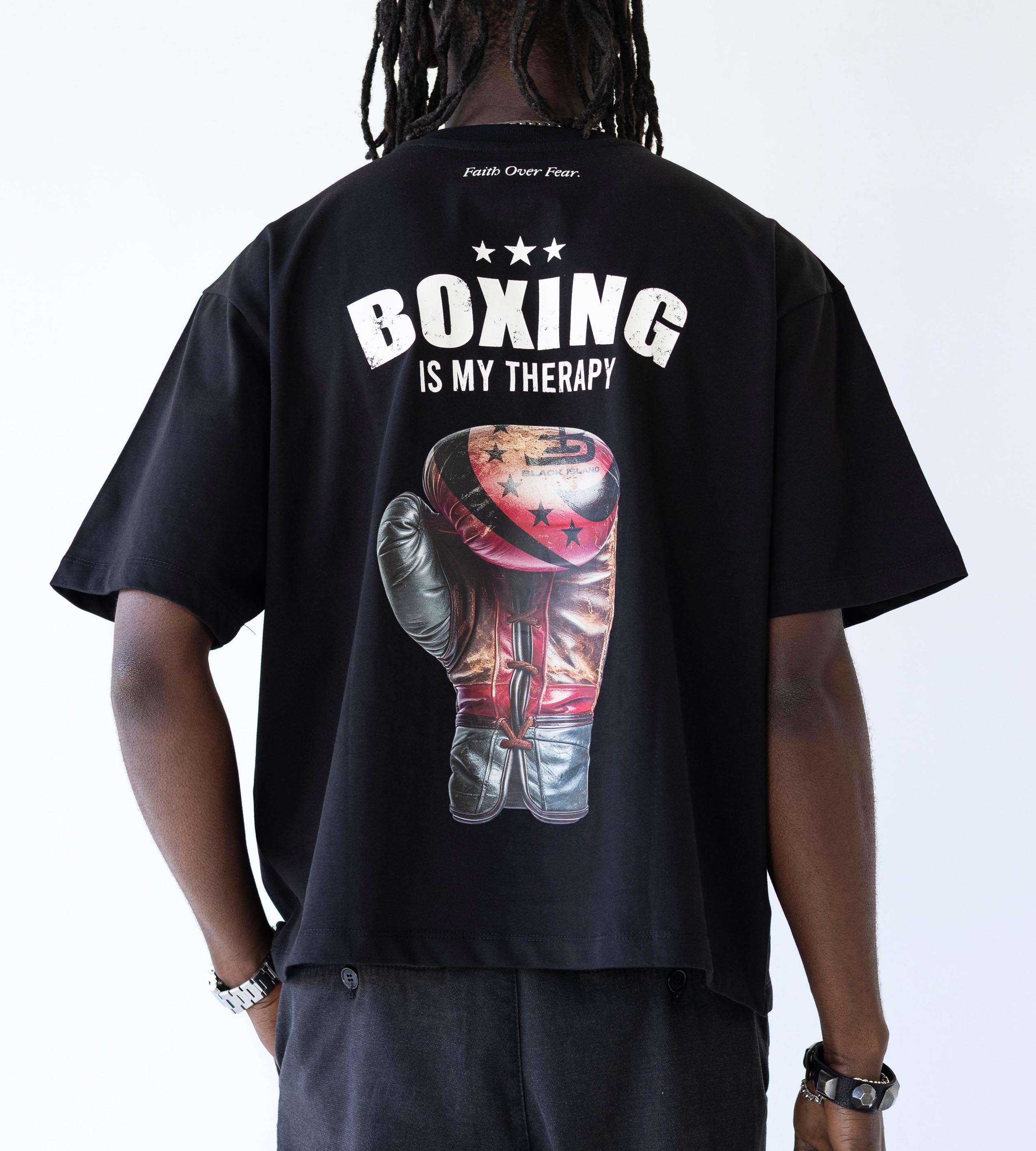 Oversized t-shirt -BOXING- TR1895BL BLACK ISLAND